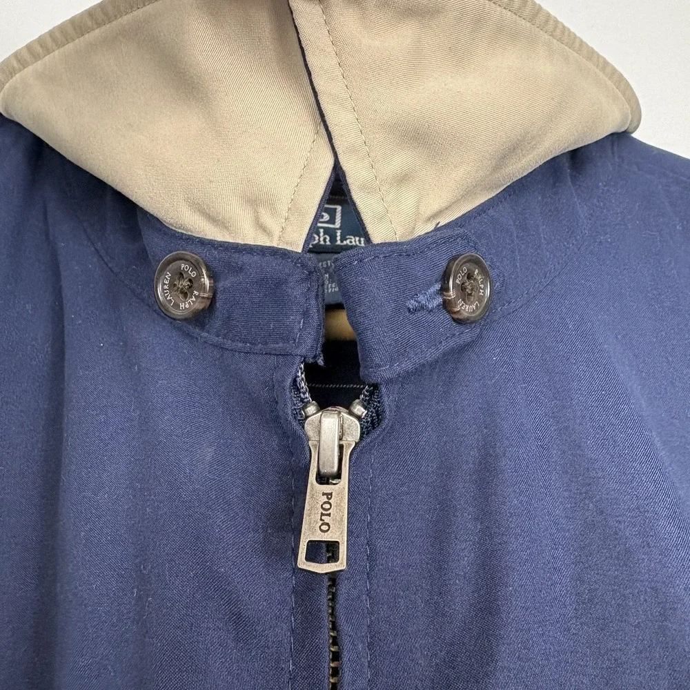 Vintage Polo Ralph Lauren Harrington Bomber Jacket Navy Blue XXL 2XL Plaid Lined